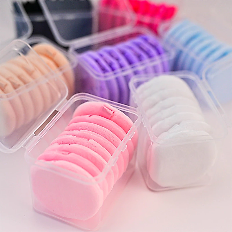 พัฟแต่งหน้ารูปวงกลมใหม่ 8 ชิ้นพร้อมกล่องเก็บ เหมาะสำหรับทุกสภาพผิว นุ่มและเป็นมิตรกับผิว