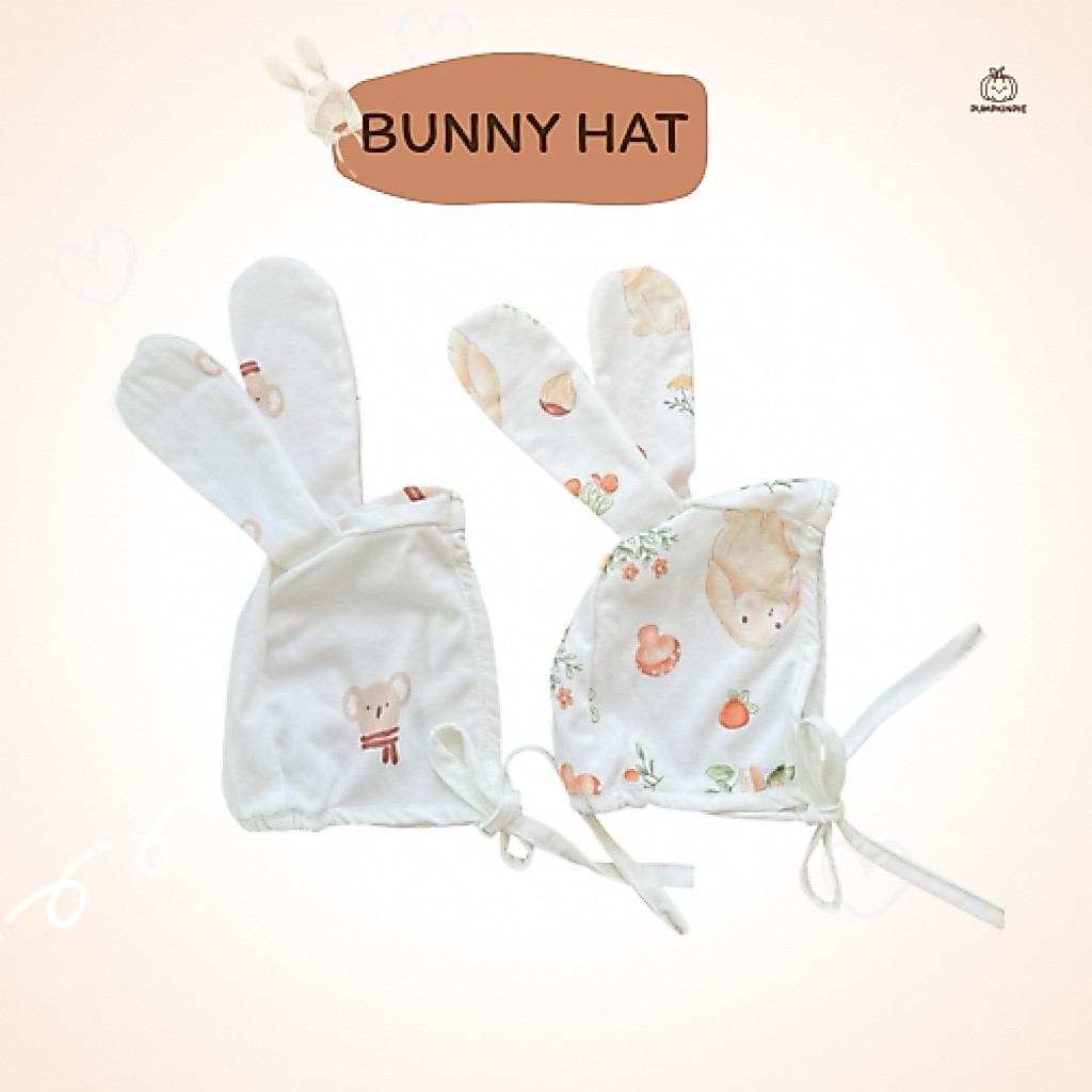 PUMPKIN  BABY HAT หมวกเด็กผูกคาง หมวกหูกระต่าย หมวกเเฟนซีเด็ก ผ้าcotton100%