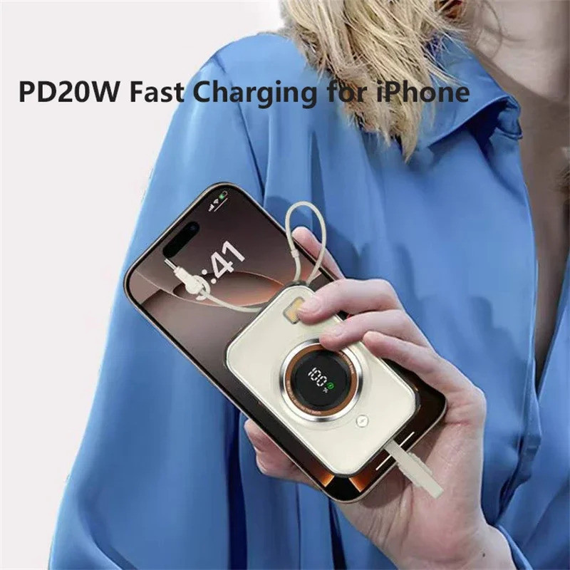 Mini Power Bank 10000mAh 66W Fast Charging Powerbank สร้างขึ้นในสายแบบพกพา Charger ภายนอกแบตเตอรี่สํ