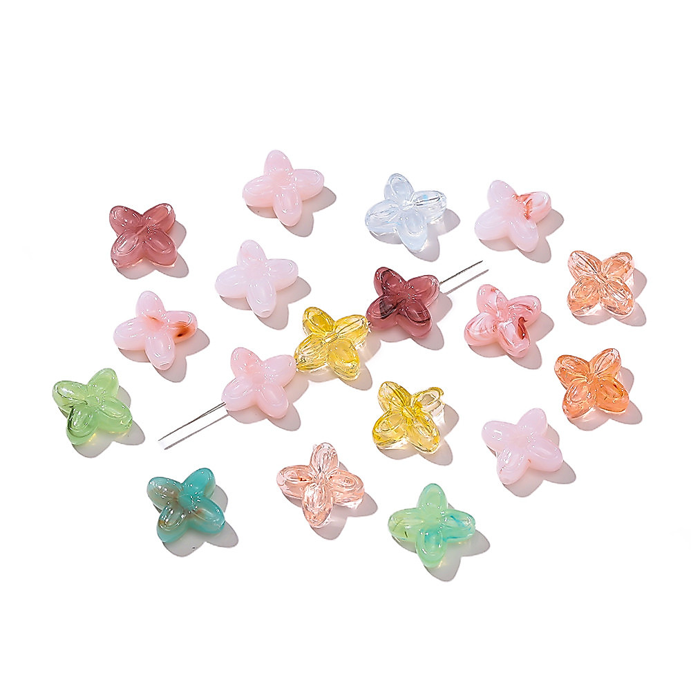10ชิ้น ลูกปัดดอกไม้สี่แฉกลายหิน 13.5มม. อะคริลิคเกรดพรีเมียม สำหรับทำสร้อยคอ สร้อยข้อมือ DIY