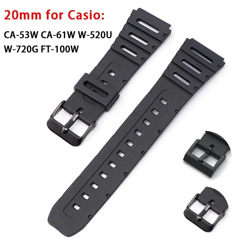 20 มม.ซิลิโคนสําหรับ Casio W-720 W-722 W-741 WL-100 CA-53 CA-61 กันน้ํานาฬิกายางกีฬา Soft Universal 
