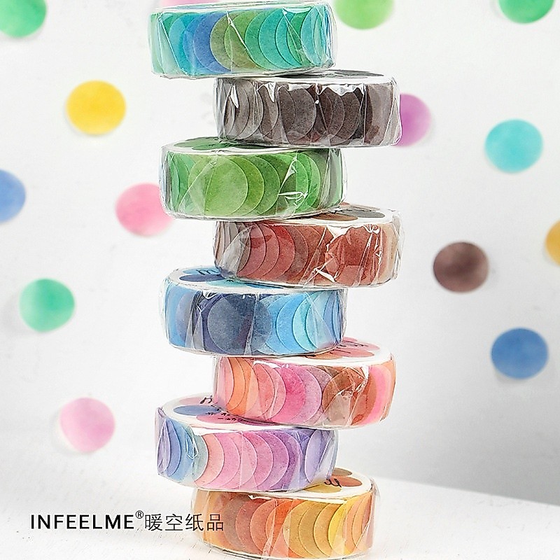 Pre-Cut Dot Washi เทปชุดสีทึบ Macaron ตกแต่งกระดาษสติกเกอร์สําหรับศิลปะ DIY งานฝีมือวารสาร Planners สมุดภาพห่อ