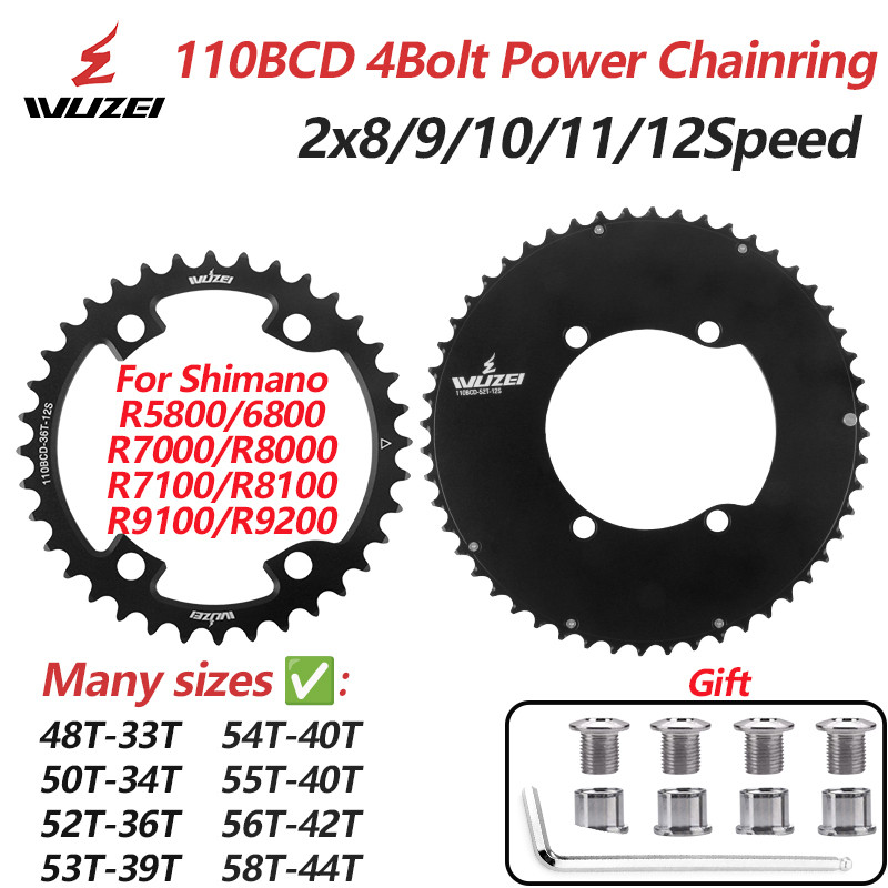WUZEI 110BCD 4-Arm Spider Road Bike Chainring Set – 34-50T / 36-52T / 39-53T แหวนคู่ w/ 2x11/12S ความเข้ากันได้สําหรับ Ultegra 105 Dura-Ace (R6800 R7000 R9100) R8000