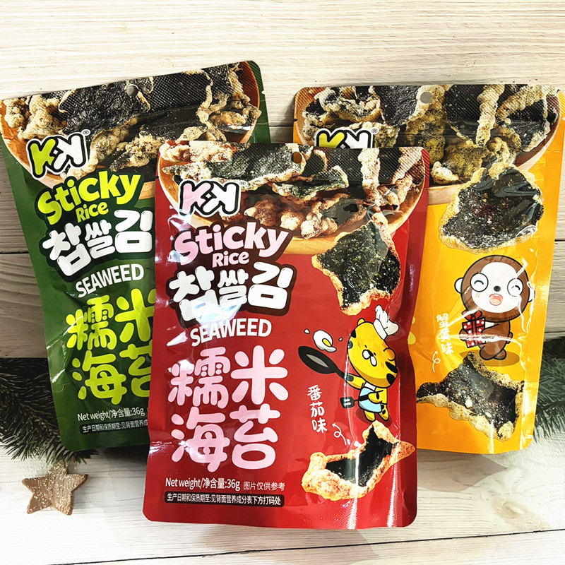 การคัดเลือกร้านค้า#KK糯米海苔36g蟹黄味小吃旅行居家追剧番茄味休闲解馋酥脆小零食6.29*