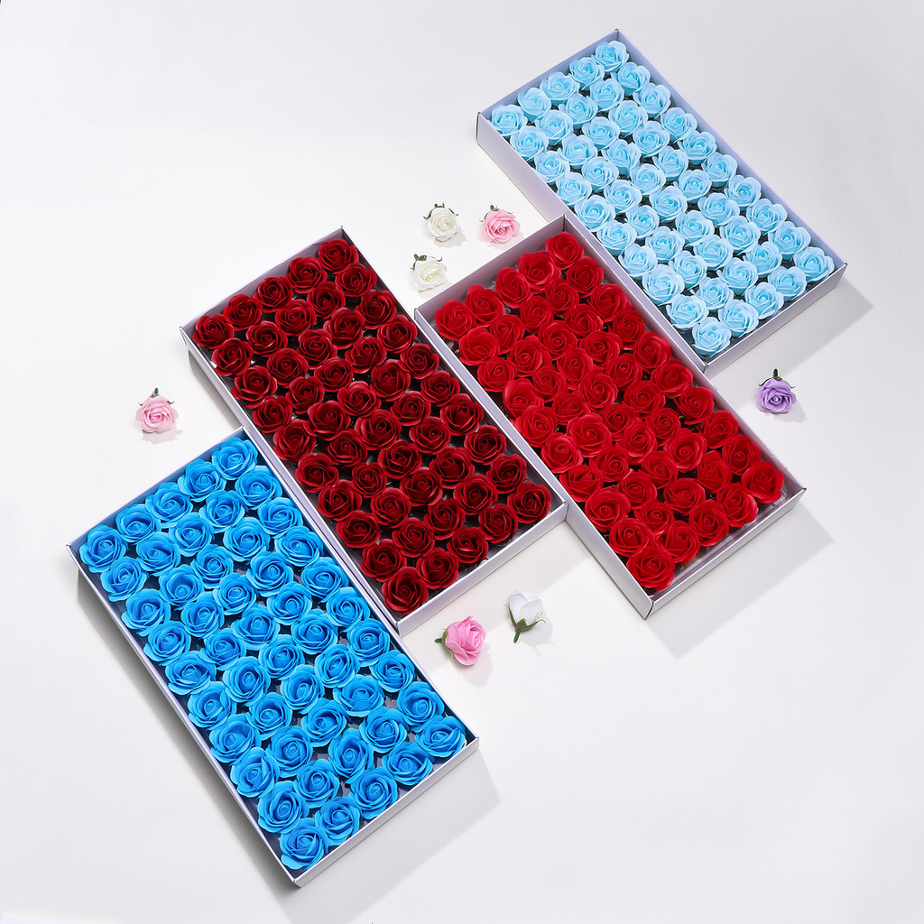 St.kunkka 1Box(50 ชิ้น) 3.5 ซม.มินิสบู่หอมดอกกุหลาบช่อดอกไม้ประดิษฐ์หัวโรแมนติกงานแต่งงานวันวาเลนไทน์ของขวัญกล่อง DIY — صورة 7