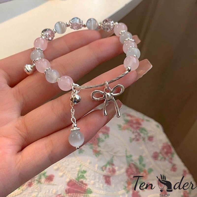 COD-ส่งเร็วจากไทย🎀BowBellBraceletNicheSweetCrystalTemperamentVersatileBeadWomen-Tender
