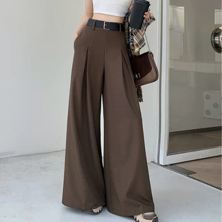 Plus Size เอวผู้หญิงชุดกางเกงเอวสูงกางเกงเอวกว้าง สไตล์เกาหลี กางเกงสูท