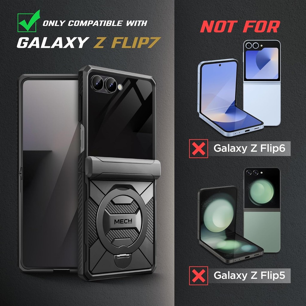 ตันเกต 360° Spin Magnetic Stand สําหรับ Z Flip 7 Case พร้อมตัวป้องกันหน้าจอความเป็นส่วนตัว[Anti Spy] เคส Samsung Galaxy Z Flip 7 กันกระแทกทั้งตัวพร้อมบานพับ,สีดํา - รูปที่ 6