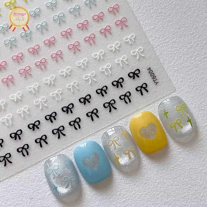 FLTH 1 แผ่นผสมสีโบว์สติกเกอร์เล็บบรรเทาน่ารัก Bowknot เล็บ Charms โบว์ตกแต่งเล็บ Vary
