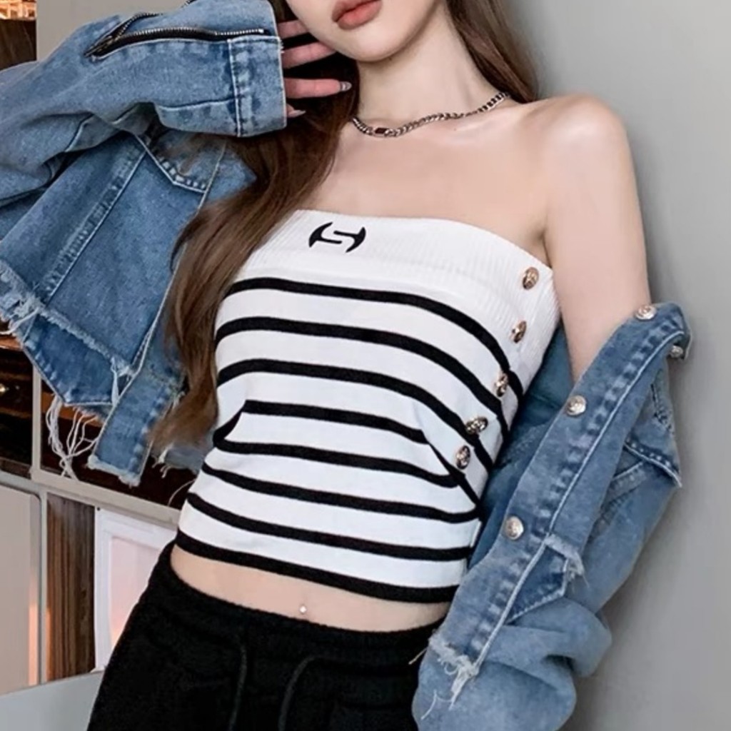 ชุดแซ็กซี่สไตล์ slim fit สำหรับผู้หญิง สำหรับฤดูร้อน ออกแบบคอแบน ใส่ได้ทั้งเป็นเสื้อด้านในและด้านนอก