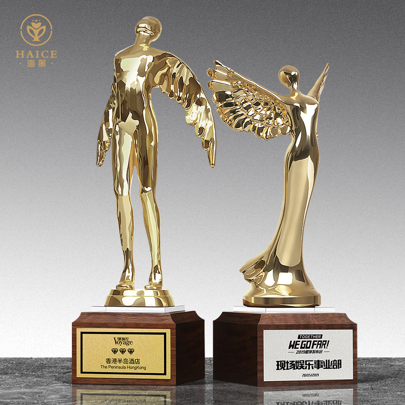 Oscar Angel Xiaofei Trophy ที่กําหนดเองรางวัลโลหะการผลิตพิธีที่กําหนดเองคริสตัลของที่ระลึกเหรียญ