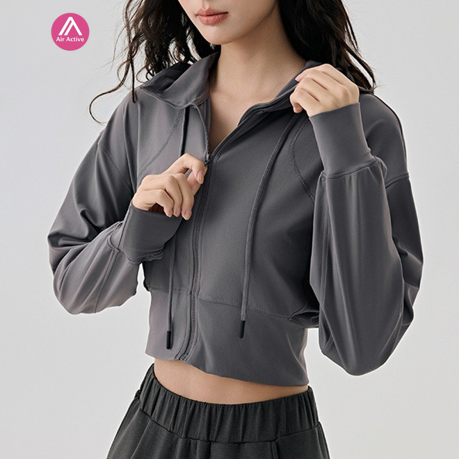 AirActive Casual Yoga Sports Jacket Long Sleeves Hooded Cropped Top Fitness Or Daily Wear