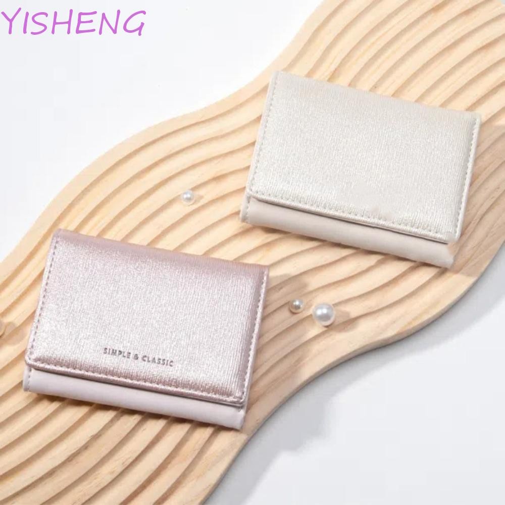 YISHENG58BS Trifold Walle, Shiny Pearlescent Card Bag, Fashion Causal Solid Color Multi-card Slot Wo