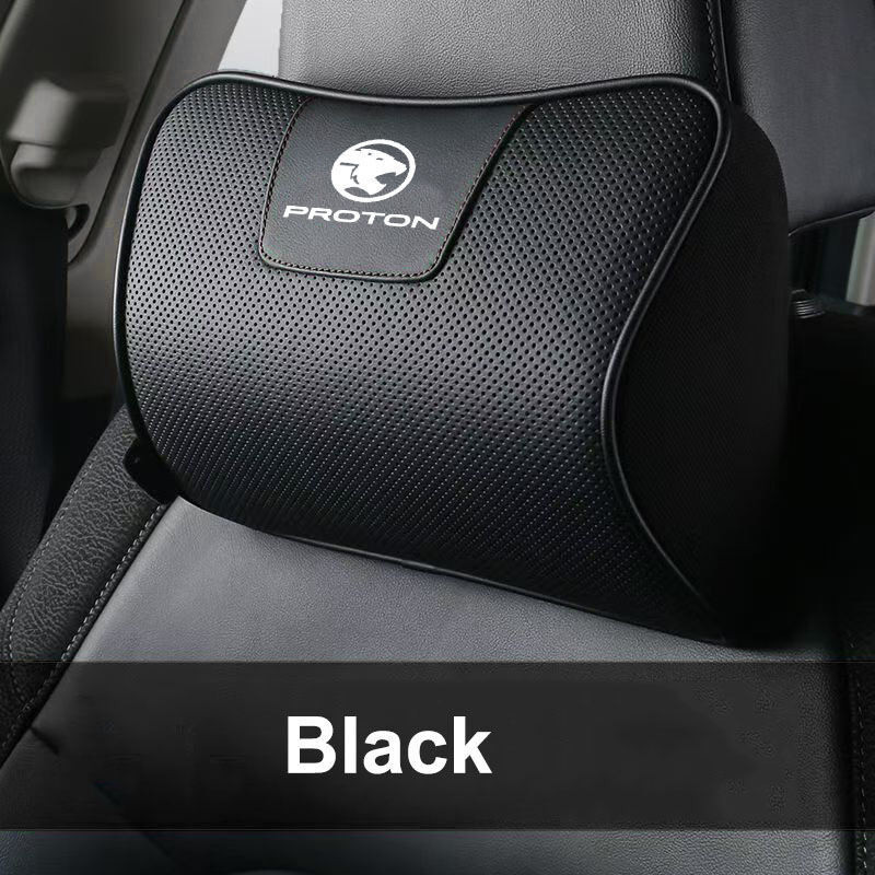 1pcs สีดํารถ Headrest หมอนรองคอรถ Headrest อุปกรณ์รถที่นั่งคอหมอนหน่วยความจําโฟมหนังแท้ Headrest เหม