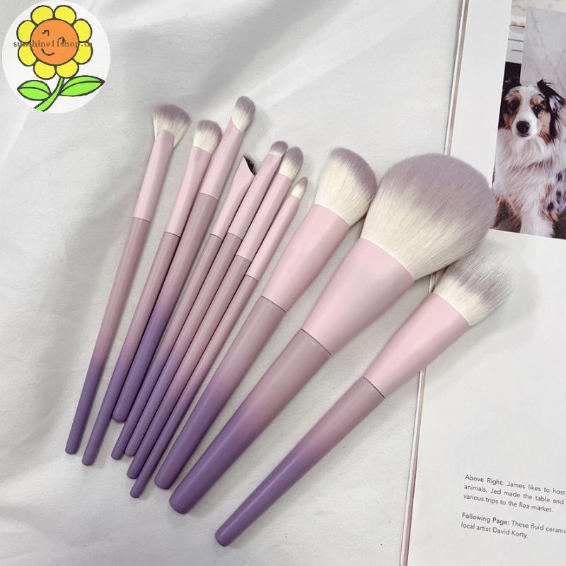 SUNSHOP ชุดแปรงแต่งหน้าสีม่วง 10 ชิ้น, แปรงแป้งฝุ่น, แปรงอายแชโดว์, ชุดเครื่องมือความงามครบชุด แปรงค