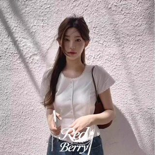 Red Berryเสื้อเชิ้ตสีขาวแฟชั่น 2025 ฤดูร้อน สไตล์ฝรั่งเศส เส…