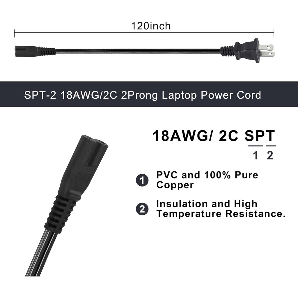 สายไฟทีวี-10FT 2 Prong Non-Polarized Plug NEMA 1-15P to C7 รูปที่ 8 สายจ่าย 2 ช่องใช้งานร่วมกับ PS4/