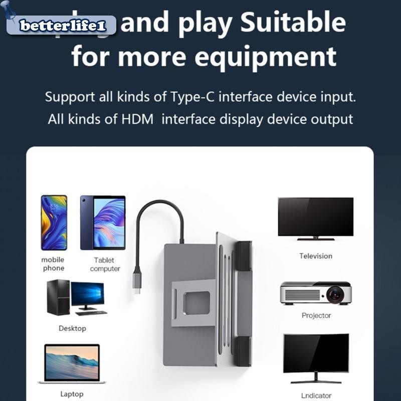 BTM อลูมิเนียม Type C Docking Station 9 in 1 HUB USB3 0 5Gbps Data Transfer 2xHDMI4K Ethernet PD100W