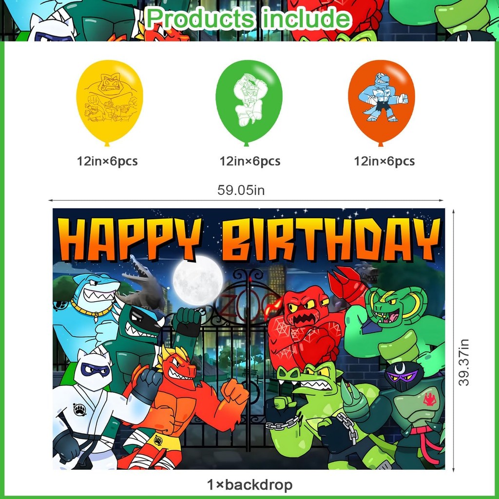 Goo JIT Zu วันเกิดตกแต่ง,Heroes Party พื้นหลังภาพ 5 x 3 ฟุตและ 18 ชิ้นบอลลูน,Heroes Merch Party ฉากห