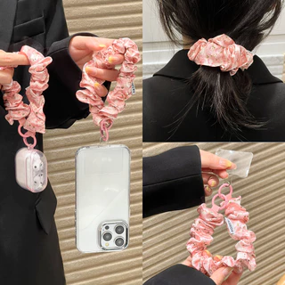 สายคล้องข้อมือสั้นอเนกประสงค์พร้อมสายคล้องโทรศัพท์มือถือ เชือกคล้องผมลายดอกไม้ป้องกันการสูญหาย พวงกุญแจเชือก