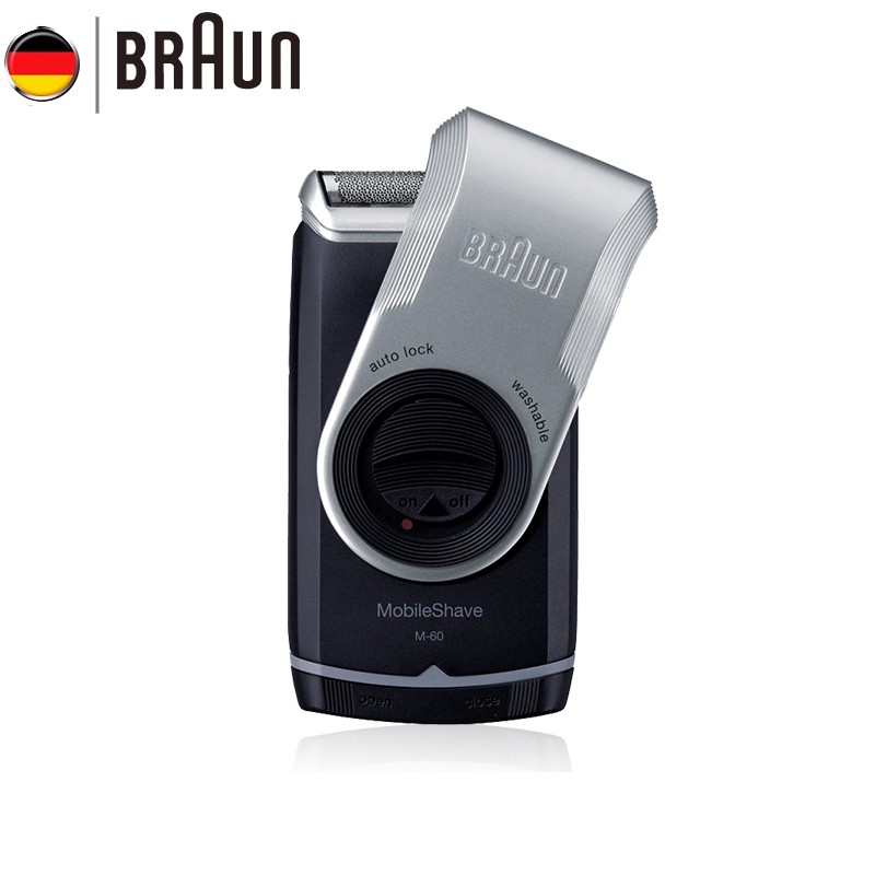 Braun เครื่องโกนหนวดไฟฟ้า M60 โลหะสีเงินแบบพกพาล้างทําความสะอาดได้ Face Care ผมหนวดมีดโกนความปลอดภัย