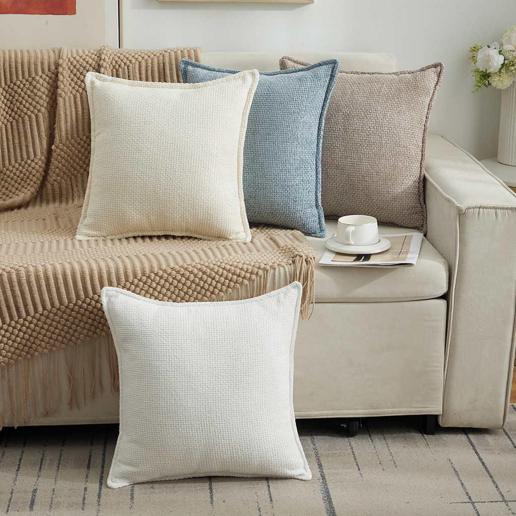 ปลอกหมอน Chenille กดขอบ ขนาด 45x45 ซม., สไตล์สำนักงานและห้องนอน