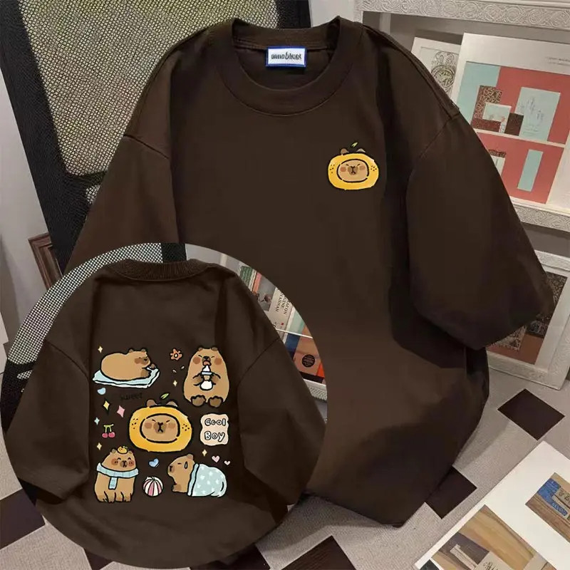 TeeTwoOneเสื้อยืด oversize เสื้อน่ารัก โคตรนุ่ม เสื้อ cotton100% ไม่หดตัวลาย เสื้อไม่ยับ  "Capybara"พิมพ์ลายT-shirt