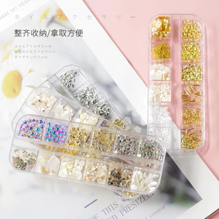 อุปกรณ์ตกแต่งเล็บ คริสตัล 3D ทรงพิเศษ Diy 12ช่องมี เพชร พลอยเทียม สำหรับติดตกแต่งเล็บ
