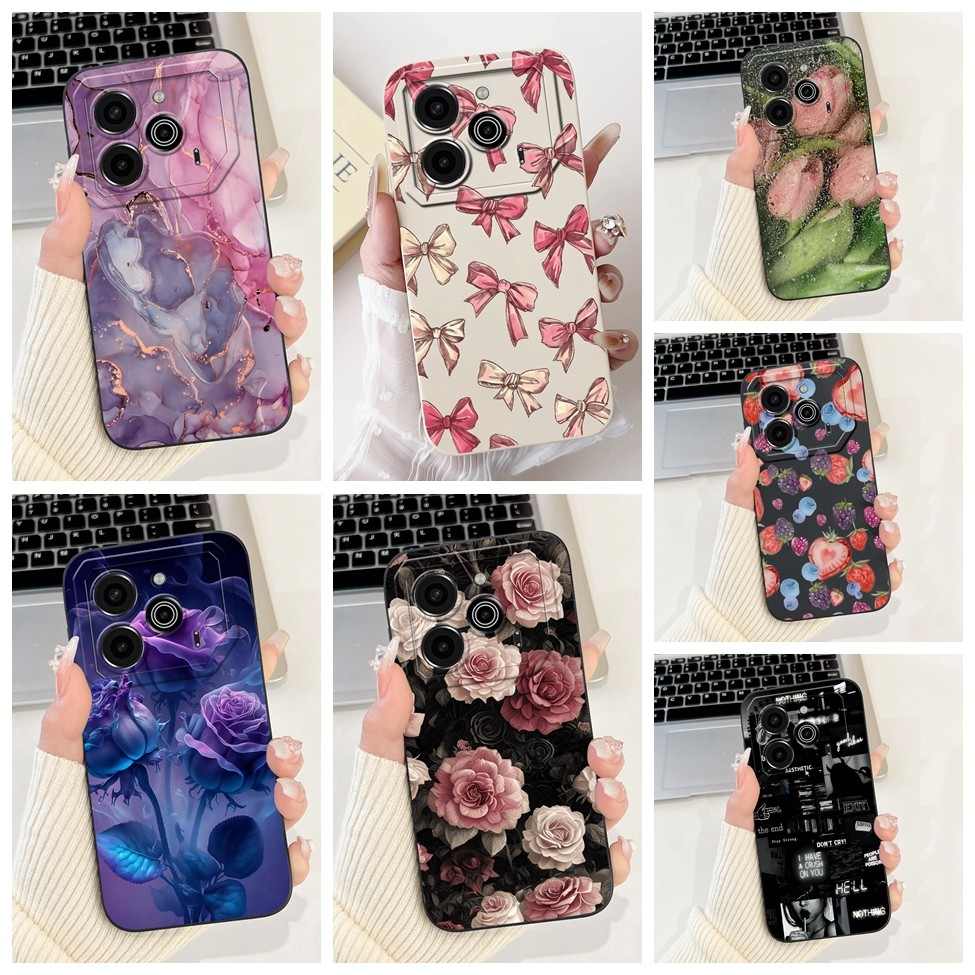 Tecno Pova 6 Pro กรณี LI9 ซิลิโคนแมวน่ารักแฟชั่นผีเสื้อดอกไม้รักทาสีฝาครอบ Techno Pova 6 Pro เคสโทรศ