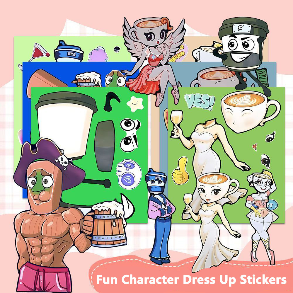 6PCS Tung Tung Sahur/Balerina Cappuccino Dress Up สติกเกอร์เด็กทําด้วยมือ DIY สติกเกอร์