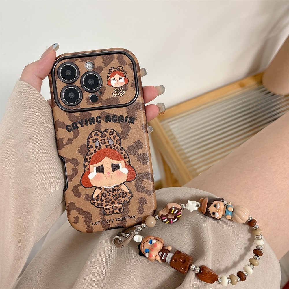 หน้าต่างเสือดาวพิมพ์เด็กเหมาะสําหรับ ไอโฟน 17โปรแม็กซ์ เคสโทรศัพท์หนัง แอปเปิล 17/16/15/14 เชือกเส้นเล็ก