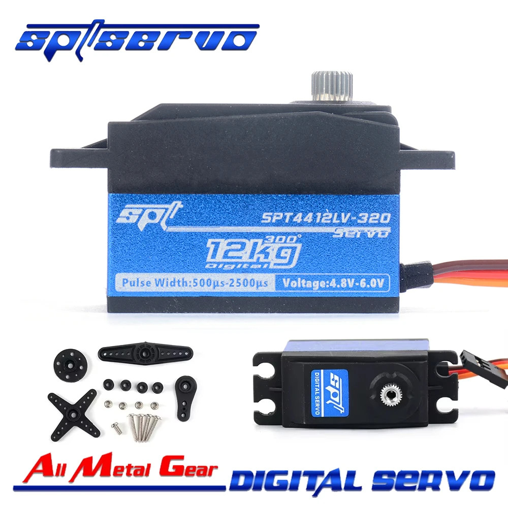 เซอร์โว SPT SPT4412LV-320 300° 12กิโลกรัมโลหะเกียร์สั้นร่างกายดิจิตอล เซอร์โว สําหรับ1/10 1/12 อาร์ซ
