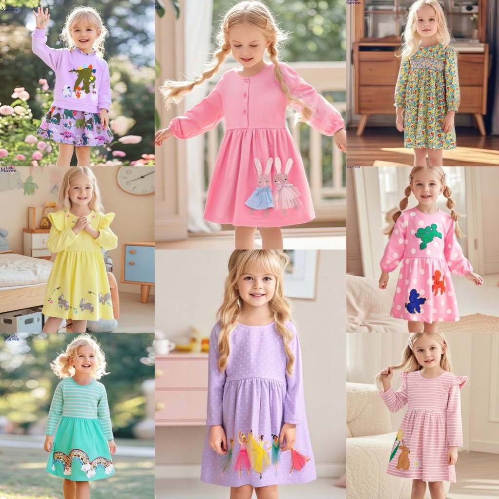 ชุดเดรสเจ้าหญิง ผ้าฝ้ายแท้ พิมพ์ลายดอกไม้น่ารัก สไตล์ยุโรป อเมริกัน สําหรับเด็กผู้หญิง