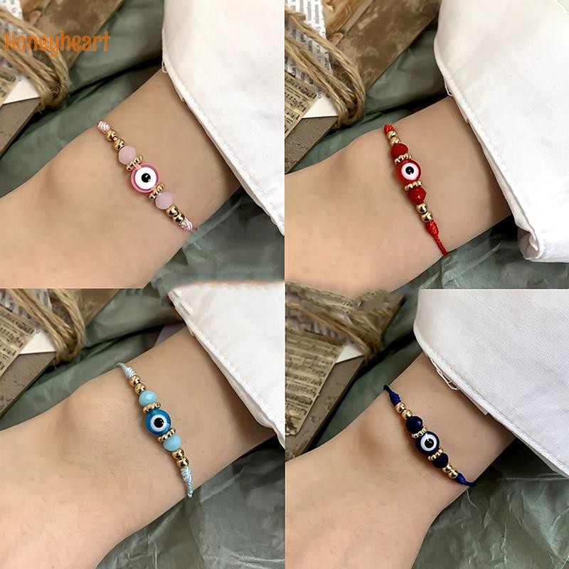 <Honeyheart> ตุรกี Lucky Evil Eye สร้อยข้อมือผู้หญิง Handmade ถักลูกปัด Knot เชือกสายรัดข้อมือมิตรภาพคู่ Lucky เครื่องประดับ Nice