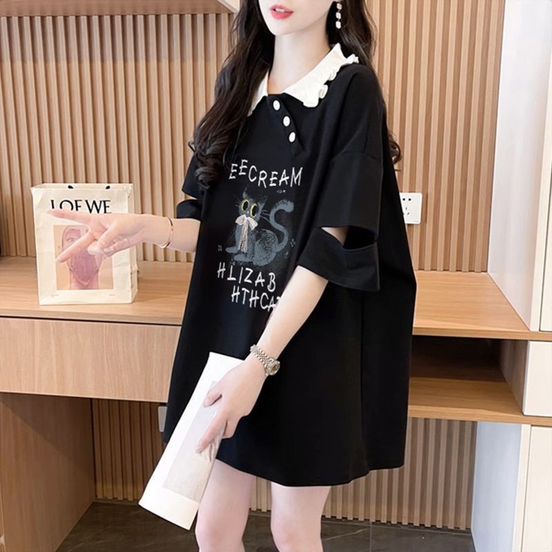 พิมพ์ใหม่อินเทรนด์ลดอายุหลวมใหม่ผู้หญิงทุกการแข่งขันกลางความยาวการ์ตูนเวอร์ชั่นเกาหลีด้านบน 2025โปโล