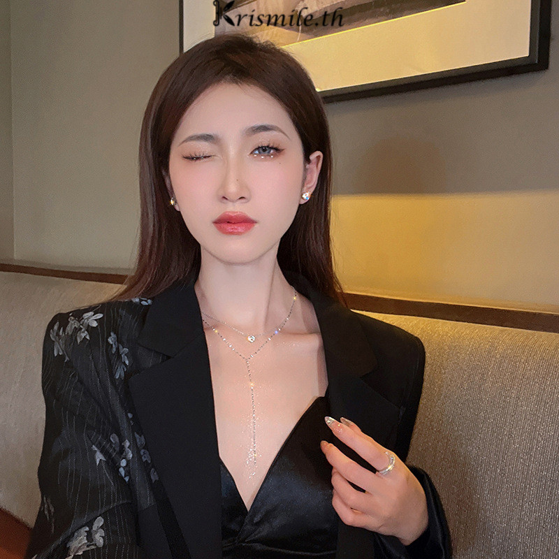 COD-ในไทย สร้อยคอเพชรเหล็กไทเทเนียม สองชั้น รูปYเรียบง่ายยาว หรูหราความรู้สึกระดับไฮเอนด์ สำหรับผู้หญิงแฟชั่น-Kri ราคา ถูกที่สุด ดีลบีเคเค แกลเลอรีภาพที่ 7