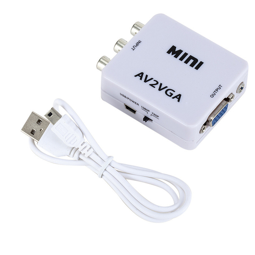 RCA เป็น VGA 1080P AV เป็น VGA Mini AV2VGA วิดีโออะแดปเตอร์แปลงวิดีโอ Conversor พร้อม 3.5 มม.เสียง AV2VGA /CVBS + เสียงเป็น PC HDTV