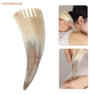 [risingmeup] 1 ชิ้นหวีขัดผมเขาวัวทําความสะอาดหนังศีรษะ Meridian Massagebrush ฟันกว้างหวีเขาวัวตัดผม Hairdressing เครื่องมือใหม่