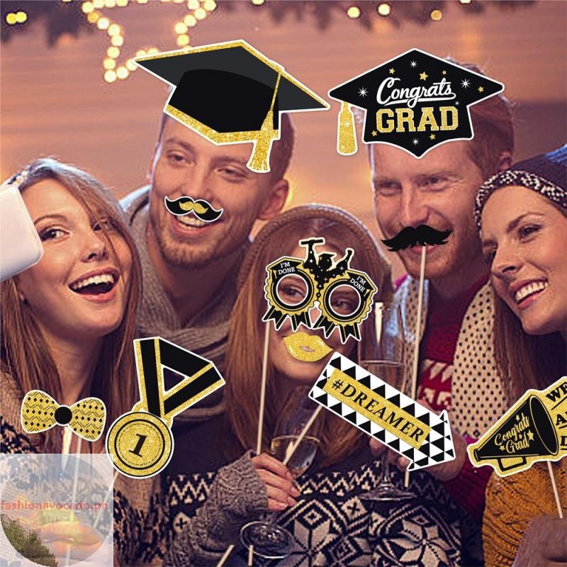 FHPH 28 ชิ้นจบการศึกษา Photo Booth Props ชุด, DIY ตกแต่งการถ่ายภาพจบการศึกษา Party Pose ป้ายสําหรับผ