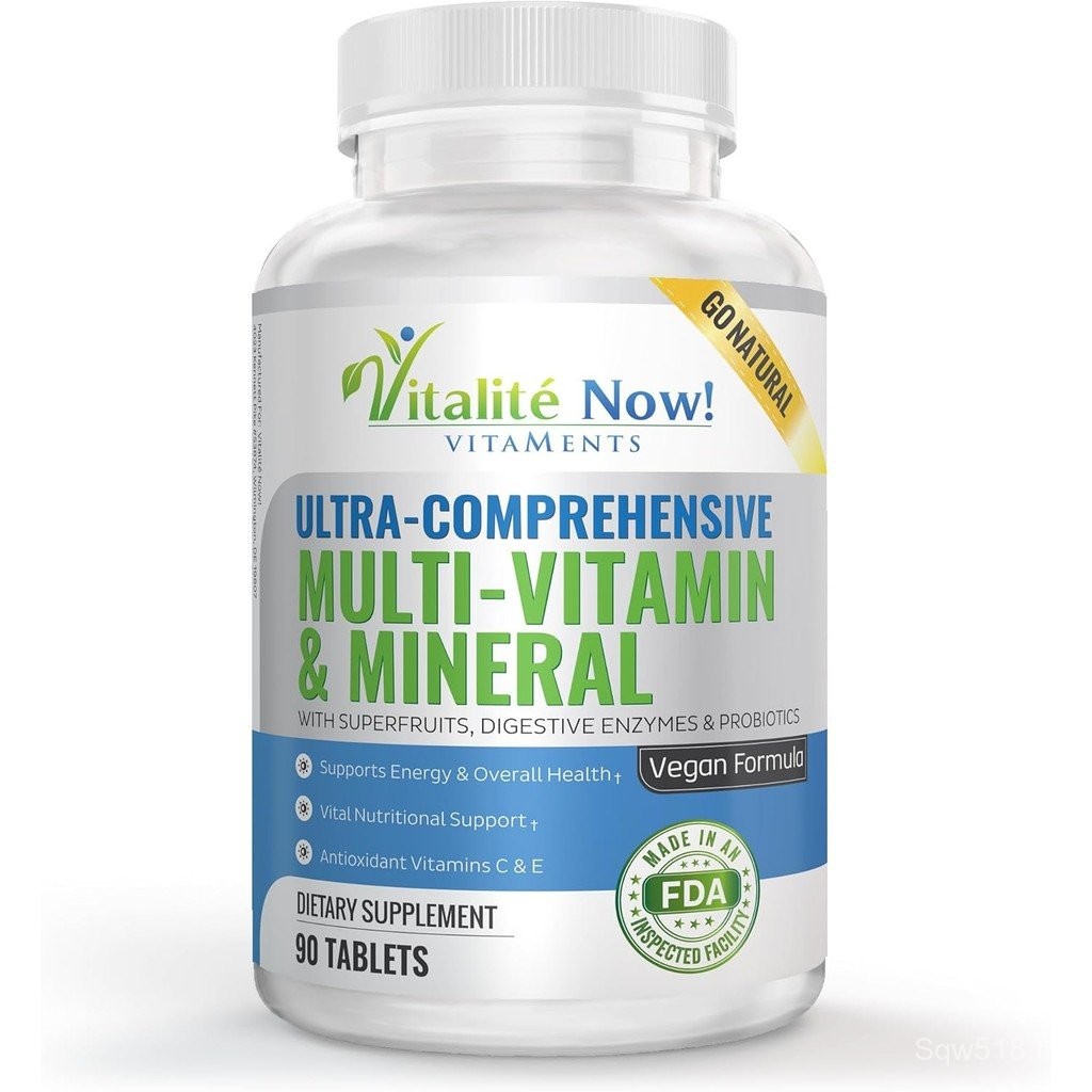 Vegan Whole Food Multivitamin & Mineral - Vitamins A B1 B2 B6 B12 C D3 E & 110 Super Foods, Herbs, G