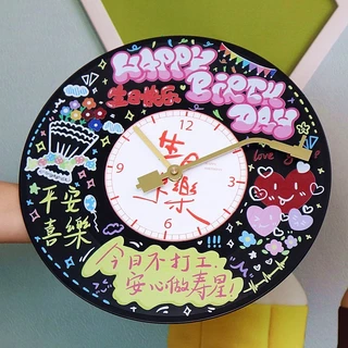 นาฬิกาDIY แผ่นเสียงสไตล์กราฟิตี้ แพ็คเกจกล่องของขวัญวันเกิดสุดครีเอท+อุปกรณ์ตกแต่งห้องนั่งเล่นวินเทจ