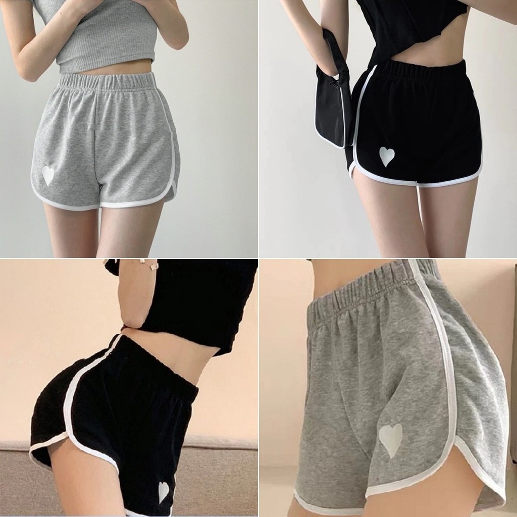 Hotgirl พร้อมส่ง กางเกงขาสั้นผู้หญิง กางเกงขาสั้นแฟชั่น หลวมสบายๆ ยางเชื่อยืด ดีไซน์พิมพ์รูปหัวใจ