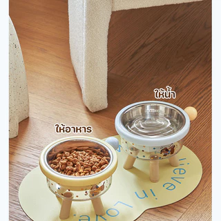 NEW!! ชามสแตนเลส ชามอาหารสัตว์​เลี้ยง ชามสุนัข ชามแมว​ ทําความสะอาดง่าย ถอดออกได้ มียางกันลื่น