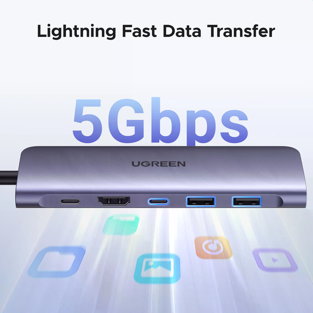UGREEN USB C HUB 7 in 1 Dock 4K HDMI 100W PD USB-C USB-A 5Gbps Data Ports SD/TF Card Reader สําหรับ MacBook แล็ปท็อป PC - รูปที่ 2