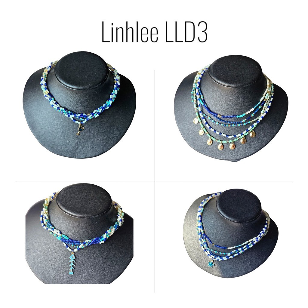 LINHLEE สร้อยคอลูกปัด 5 ชั้น 3 ถ้วย – Dynamic Blue Color Mix – รหัส LLD3