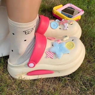 icy.sport รองเท้าหัวโต / รองเท้าผ้าใบ คุณภาพ PVC แถมตัวติดน่ารัก มีสายรัดส้น สีทูโทนพาสเทล ใส่สบาย X124