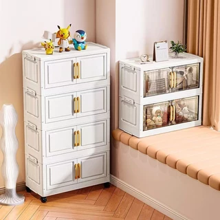 Leerhome ตู้เก็บของ รุ่นใหม่ พับได้ ประตูใส มินิมอล ความจุใหญ่ 50-90ซม. 3-6 ชั้น พร้อมล้อเลื่อน แข็งแรงทนทาน