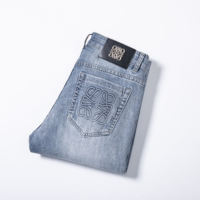 LOEWE3258 กางเกงยีนส์เคาน์เตอร์แบรนด์ใหญ่กางเกงยีนส์ผู้ชายใหม่ Street Wear All-Match กางเกงยีนส์