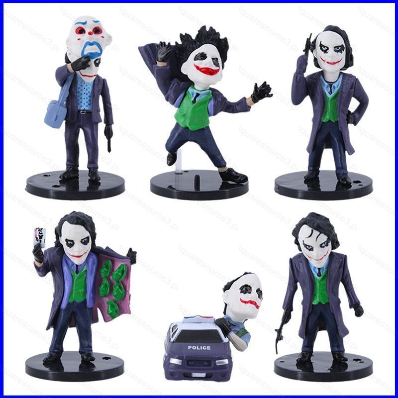 SQ3 6pcs DC Joker Action Figure รุ่น Q Heath Ledger Joker ตุ๊กตาของเล่นสําหรับเด็กเครื่องประดับของขว