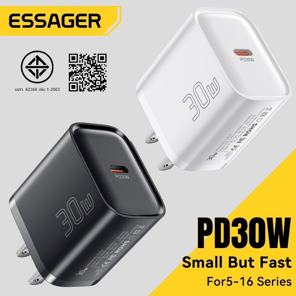 Essager PD30W เครื่องชาร์จ เครื่องชาร์จเร็วแบบ Type-C US/EU มาตรฐาน for ip5-16 B10